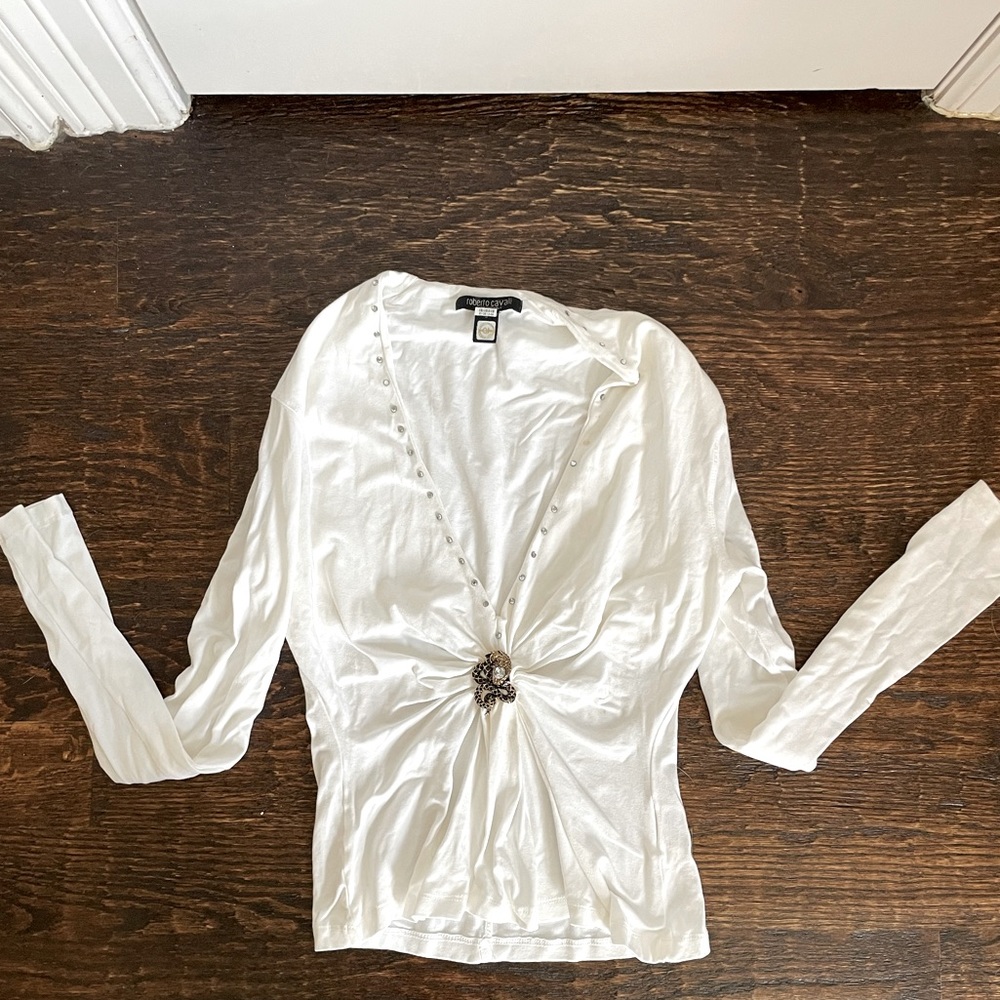 Roberto Cavalli White Jersey Long Sleeve Top